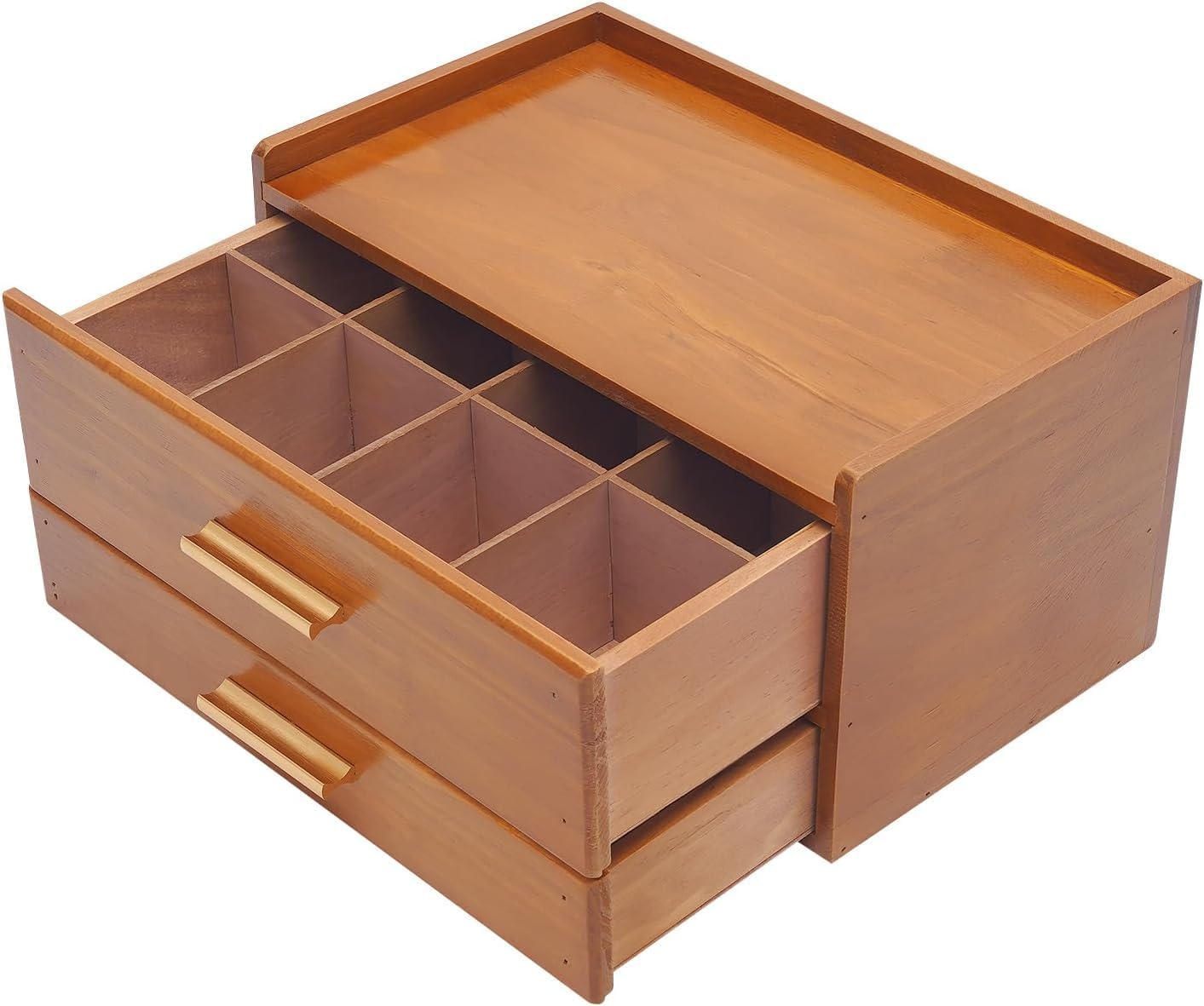 Wooden Tea Bag Organizer with Drawer - 8 Compartment Storage Box for Tea Display, Stylish Tea Station Chest, Brown Tea Accessory for Home & Kitchen Brown