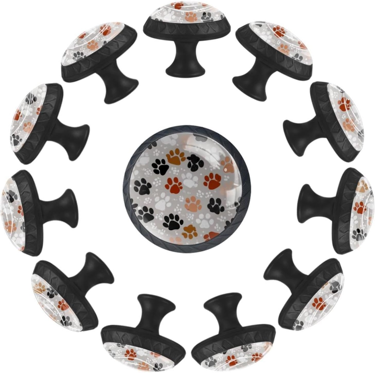 Black Doodle Sunflower with Leaves Pattern Furniture Knobs, Practical Drawer Pulls for Cabinet and Dresser