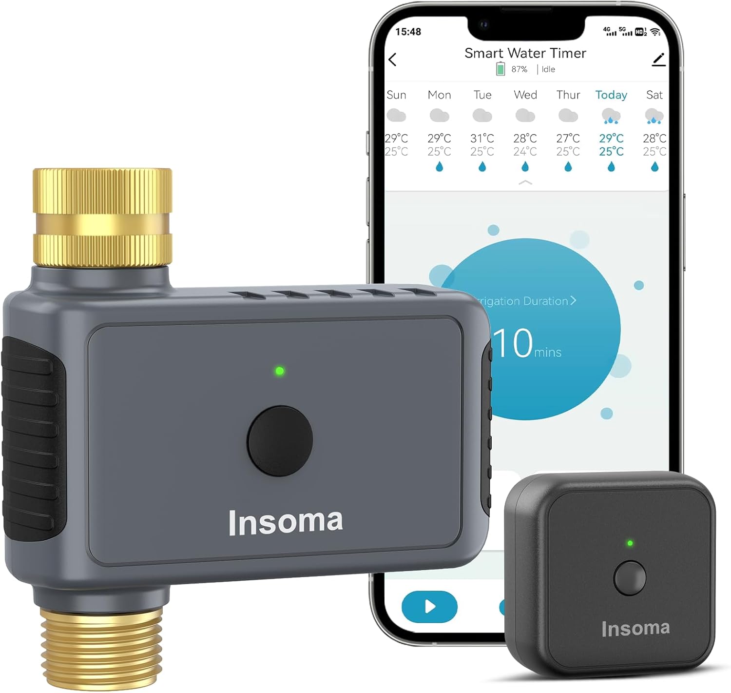 WiFi Hose Timer Brass Inlet & Outlet, Sensible Sprinkler Timer with WiFi Hub, WiFi Water Timer for Backyard Hose, APP & Voice Management, Sensible Hose Faucet Timer for Lawns Yard Work with Alexa & Google House