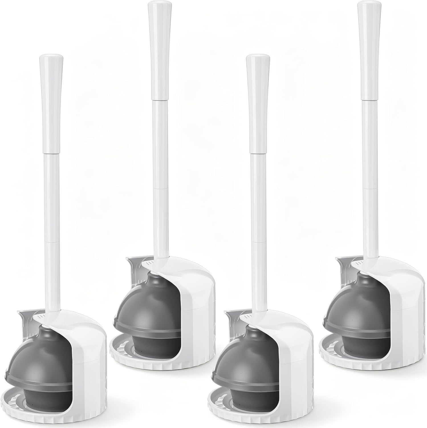 Reallnaive 4 Pack Heavy Duty Toilet Plunger with Holder, 18.9-inch Extended Handle Plunger for Bathroom Accessories, Bathroom Decor, Toilet Bowl Cleaners, White