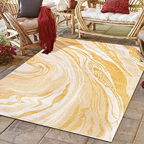 CC Teppich In-Outdoor Wetterfest - Abstraktes Muster Gelb-Weiß - 80x150cm - Oeko-Tex Standard 100%...