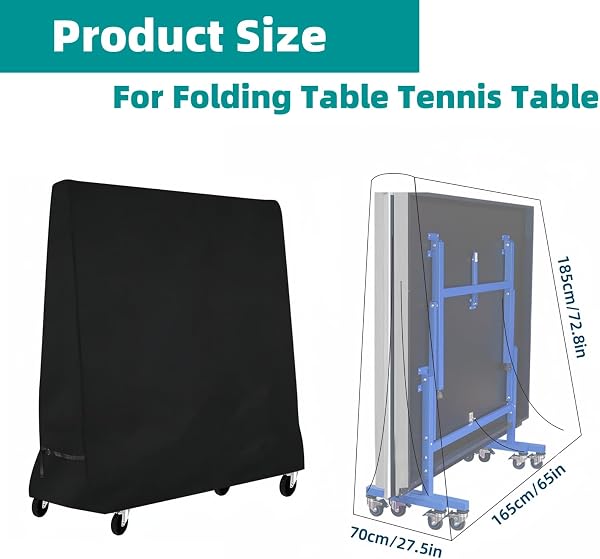 Betarami Housse pour Table de Ping Pong Extérieure , Résistance à la Déchirure, à l’Eau et au Vent , Imperméable Bâche de Protection pour Table Ping-pong, Noir, 185 x 70 x 165 cm - 3