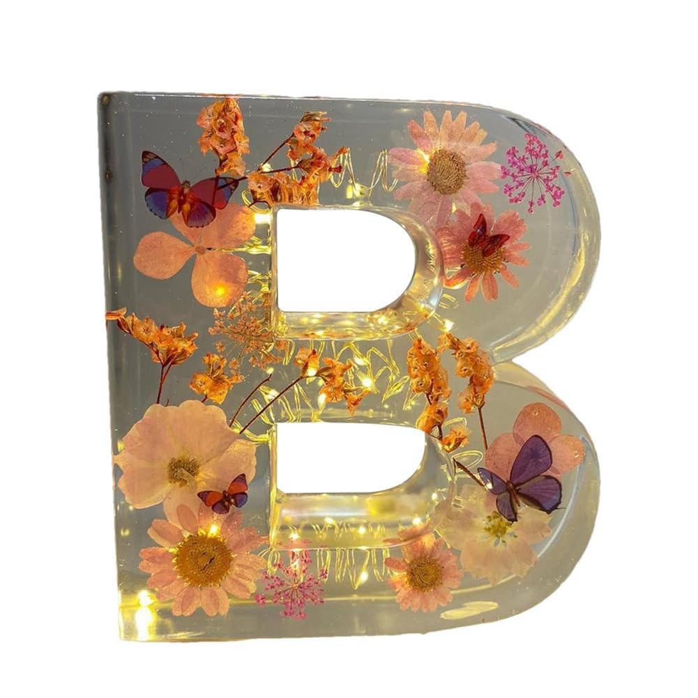 Osmond Letters Floral Night Light CreativeDried Flower LED Ambient Lights Resin Letters Lamp Table Ornaments Lighting B
