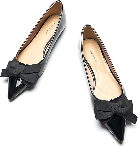 C.Paravano Zapatos planos con lazo puntiagudo para mujer, cómodos y elegantes, zapatos sin cordones para uso casual y oficina