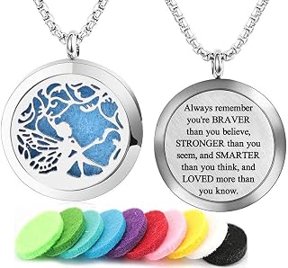 Aromatherapy Essential Oil Diffuser Necklace 316L Stainless Steel Locket Pendant with 24 Inch Chain