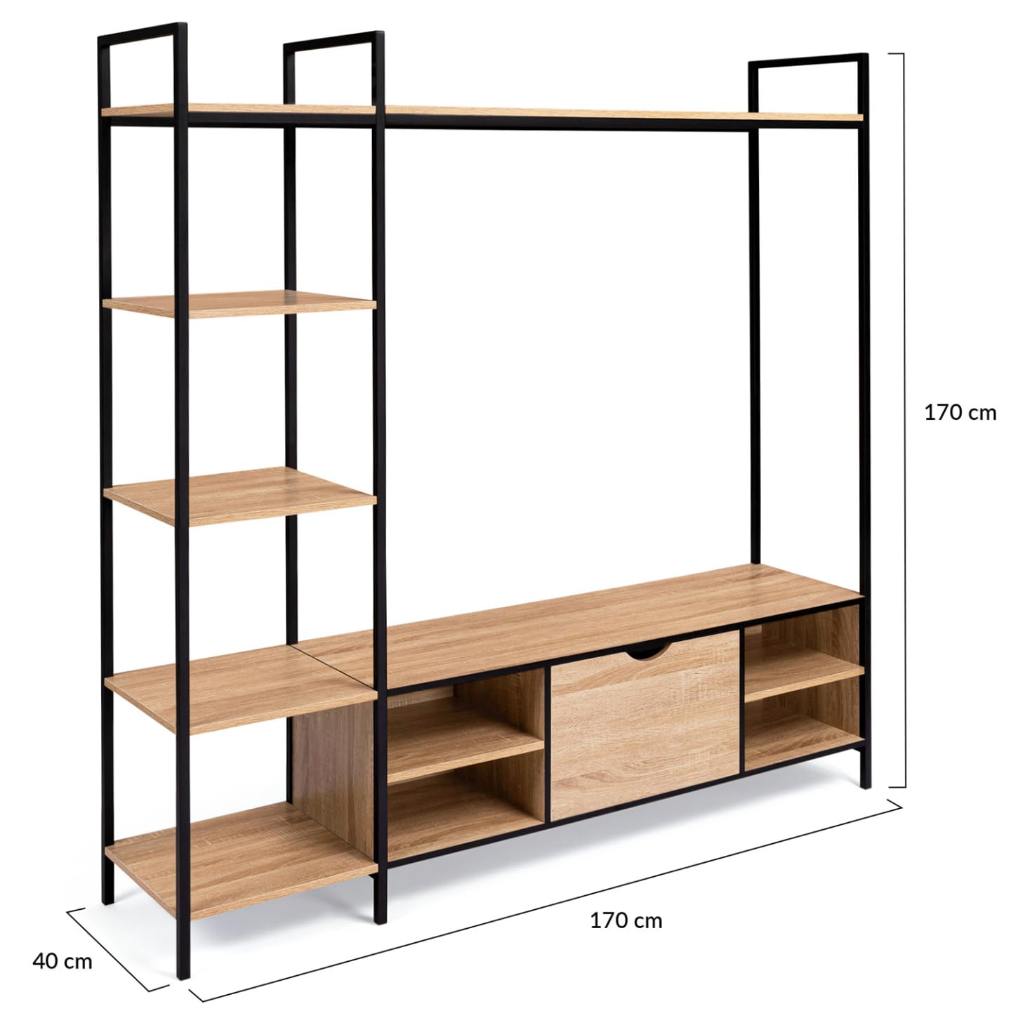 IDMarket – Conjunto de mueble de TV de 170 cm Detroit con estantes de diseño industrial