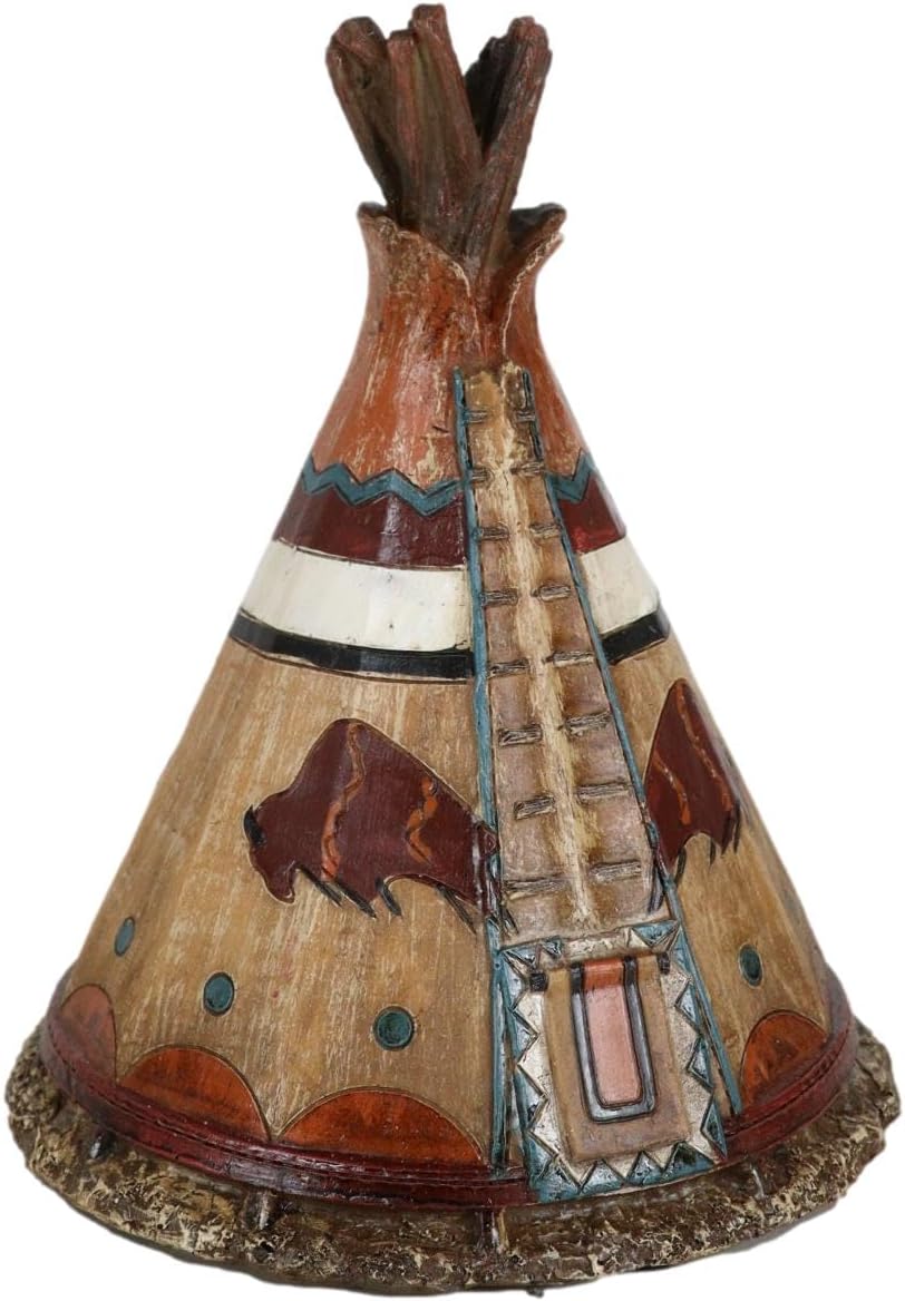 Ebros Gift Rustic Western Tribal Native Indian Teepee Hut with Charging Bison Motif Money Coin Savings Piggy Bank Decorative Figurine Accent