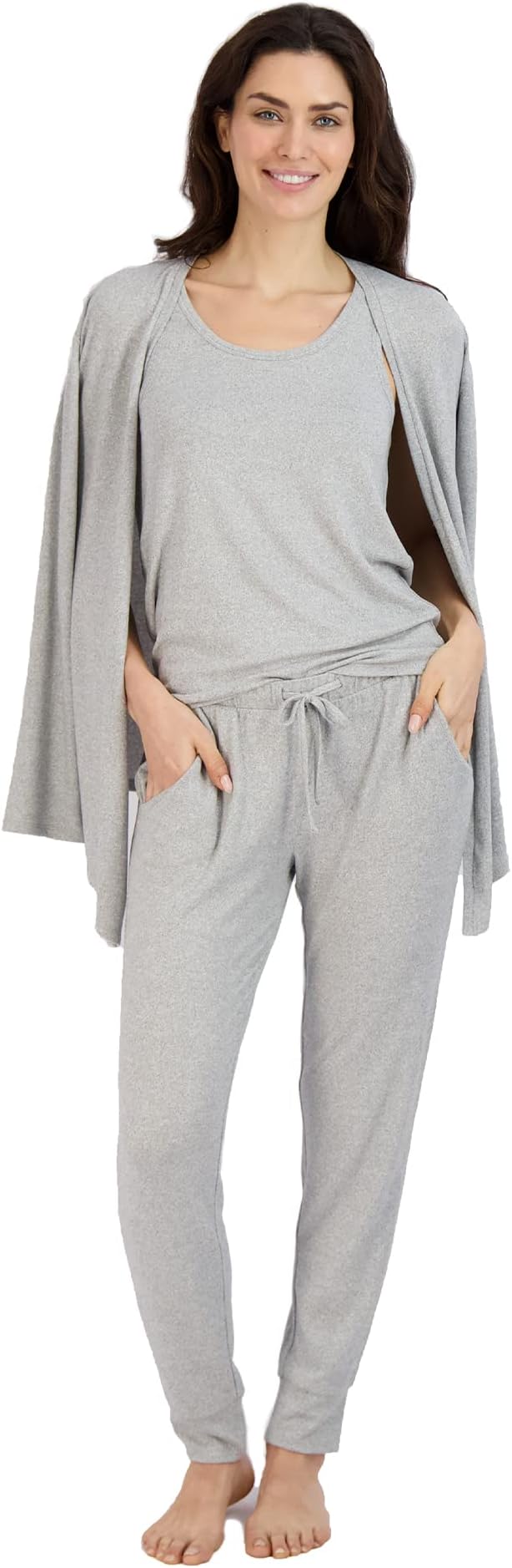 Women's Pajama Set - 4 Piece Wrap Cardigan, T-Shirt, Tank Top, and Jogger Pants - Loungewear with Pockets