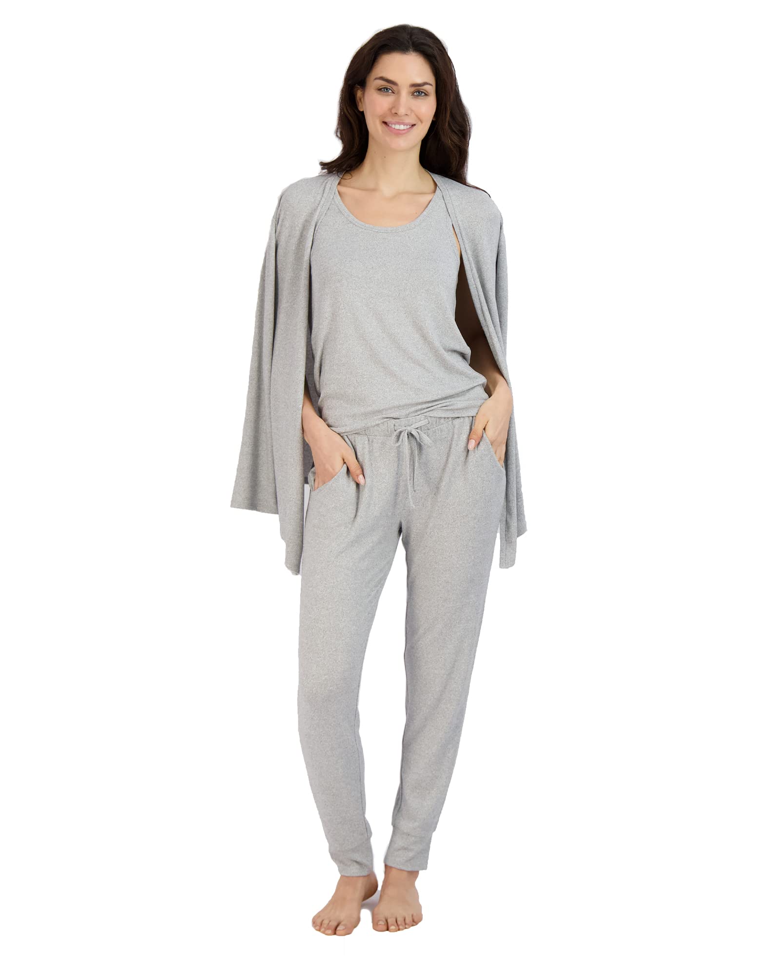 Women's Pajama Set - 4 Piece Wrap Cardigan, T-Shirt, Tank Top, and Jogger Pants - Loungewear with Pockets