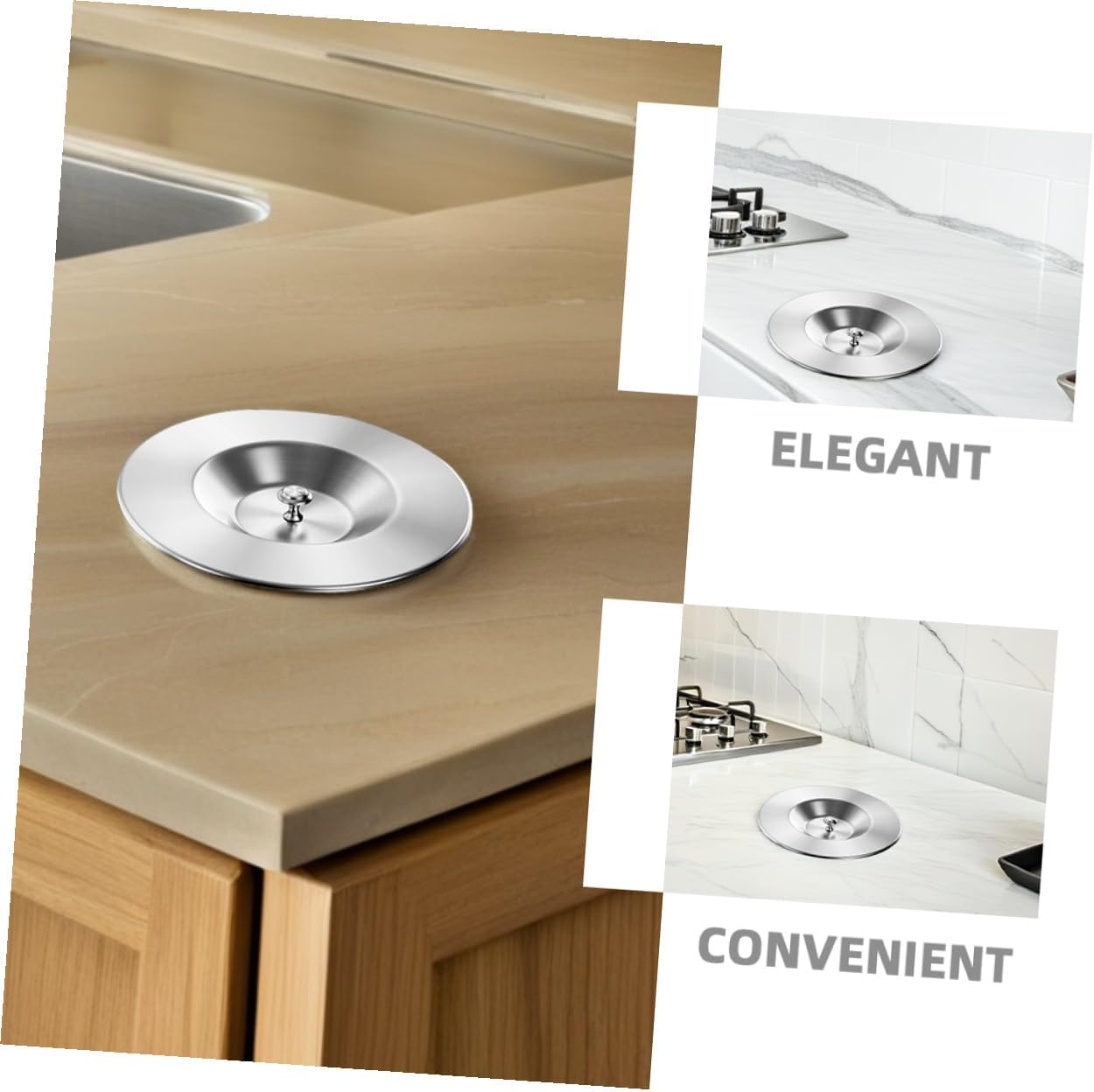VOSAREA Stainless Steel Trash Bin Lid with Grommet for Embedded Countertop Garbage Can 304 Kitchen Waste Can Cover with Handle and Recessed Trash Grommet