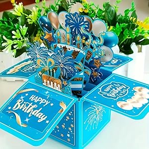 Handmade 3D Pop-Up Birthday Card Box, Paper Sculpture Greeting Card with Envelope & Note