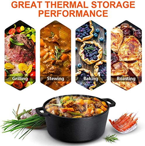 Foto von Overmont Gusseisen Topf Dutch Oven einsatzfertig eingebrannt Doppelfunktion Deckel/Bratpfanne für Küche Camping Garten BBQ Backen Gasgrill