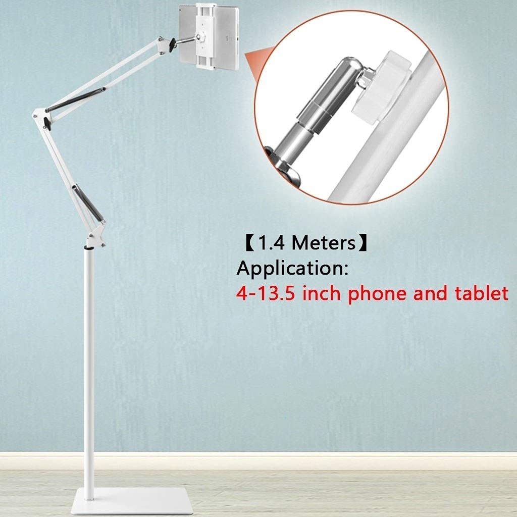 Support de Sol pour Tablette, Support de téléphone Portable télescopique réglable en Hauteur, Support à Bras Long pour téléphones et tablettes de 4 à 13,5 Pouces pour Jeux, visionnage de vid