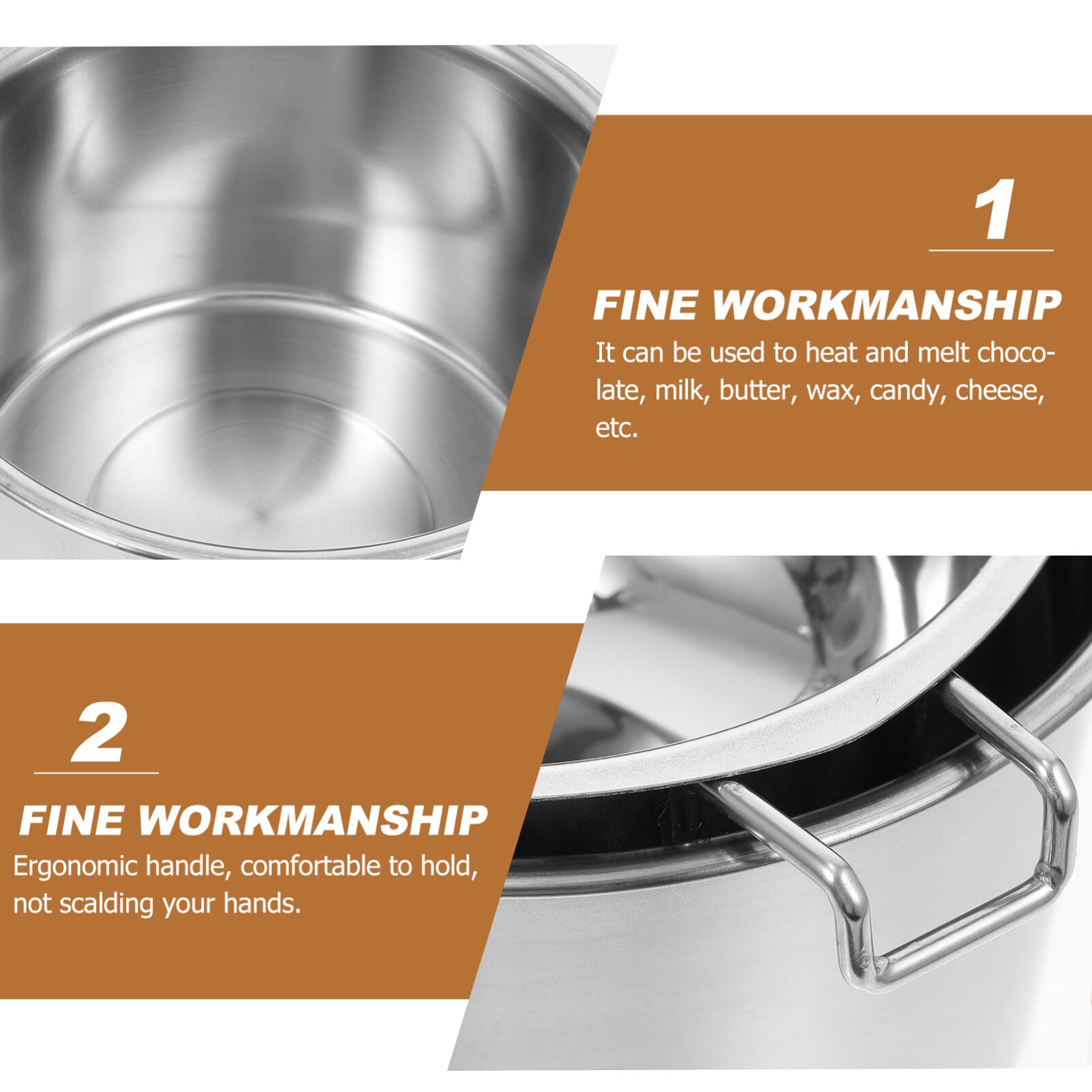 Garneck 600ml Double Boiler Pot Set for Melting Chocolate Stainless Steel Double Pot for Candle Making Sturdy Double Boiler Pot for Melting Chocolate Candy Candle Soap Wax, 28X16X9CM, 261320J1DU