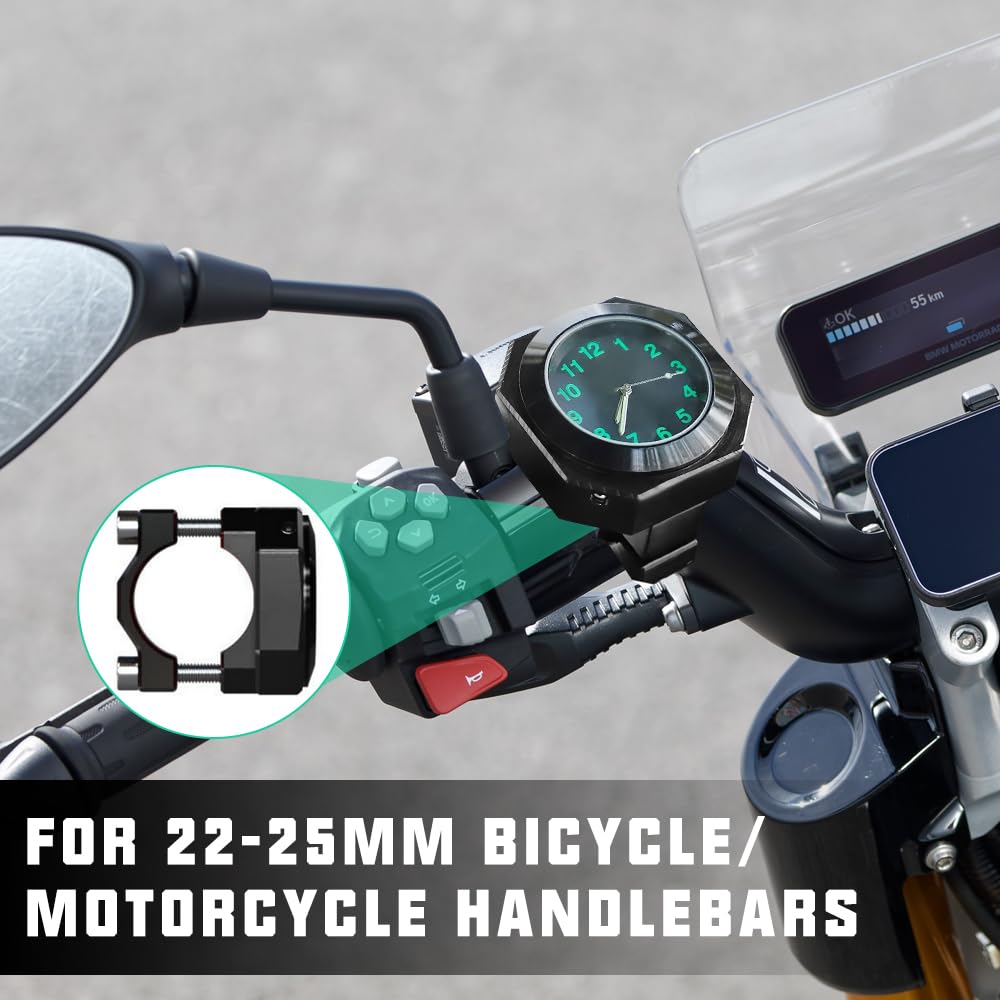 Zegarek na kierownicę motocykla, Zegarek na rower z wodoszczelnymi aluminiowymi tarczami, na uchwyty od 22 do 28 mm