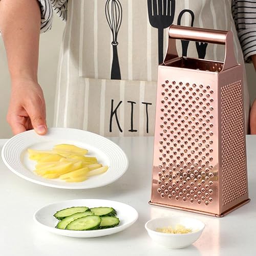 Miniatura 4 de IMIKEYA Rallador de queso de 4 caras de acero inoxidable con mango para verduras, jengibre, rebanada de cocina, trituradora de alimentos rosa
