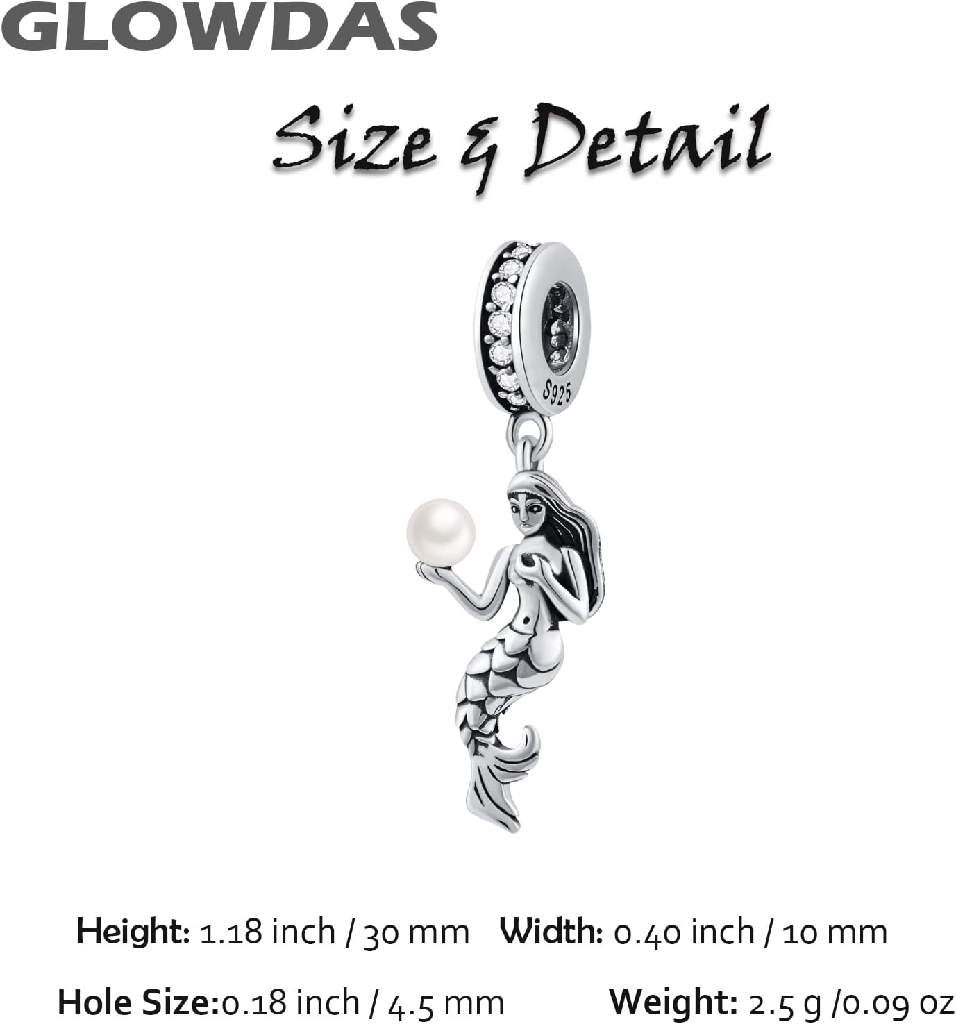 Mermaid Pendant Charms Holding Pearl fit Pandora Ocean Bracelet, 925 Sterling Silver Little Mermaid Princess Ariel Dangle Sea Life Beads, Gifts for Sister/Mother/Valentines - Image 2