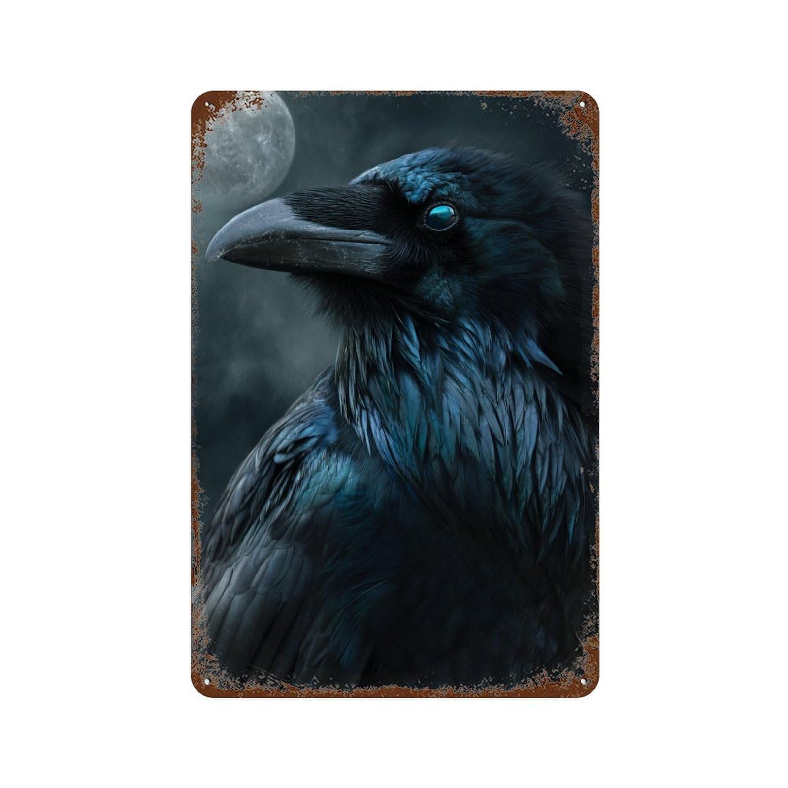 Moonlit Raven Portrait 11.8"x7.9" Weathered Tin Sign, Shabby Chic Decor for Cafe, Home Bar And Lounge Decor