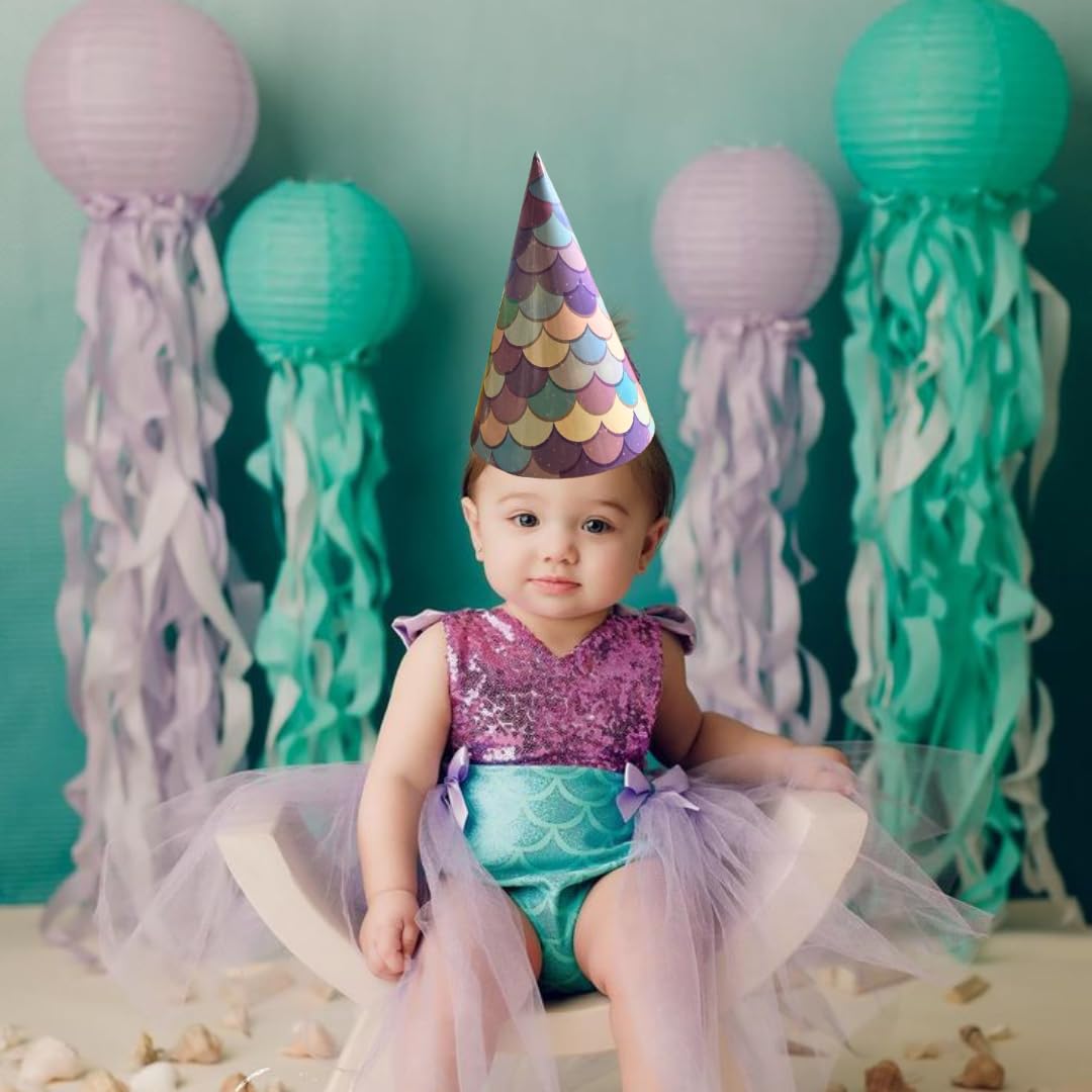 Wanna Party Mermaid Party Hats/Mermaid Party Caps for Mermaid Party Supplies/Mernaid Theme Birthday Decorations for Girls 3