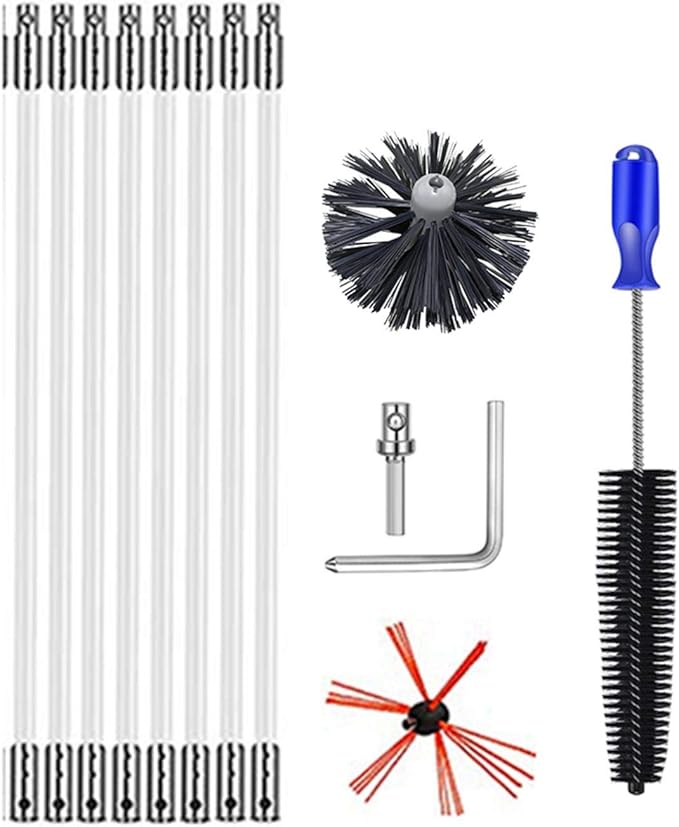 Chimney Sweep Brush Kit,Chrome Button Locking System Set Chimney