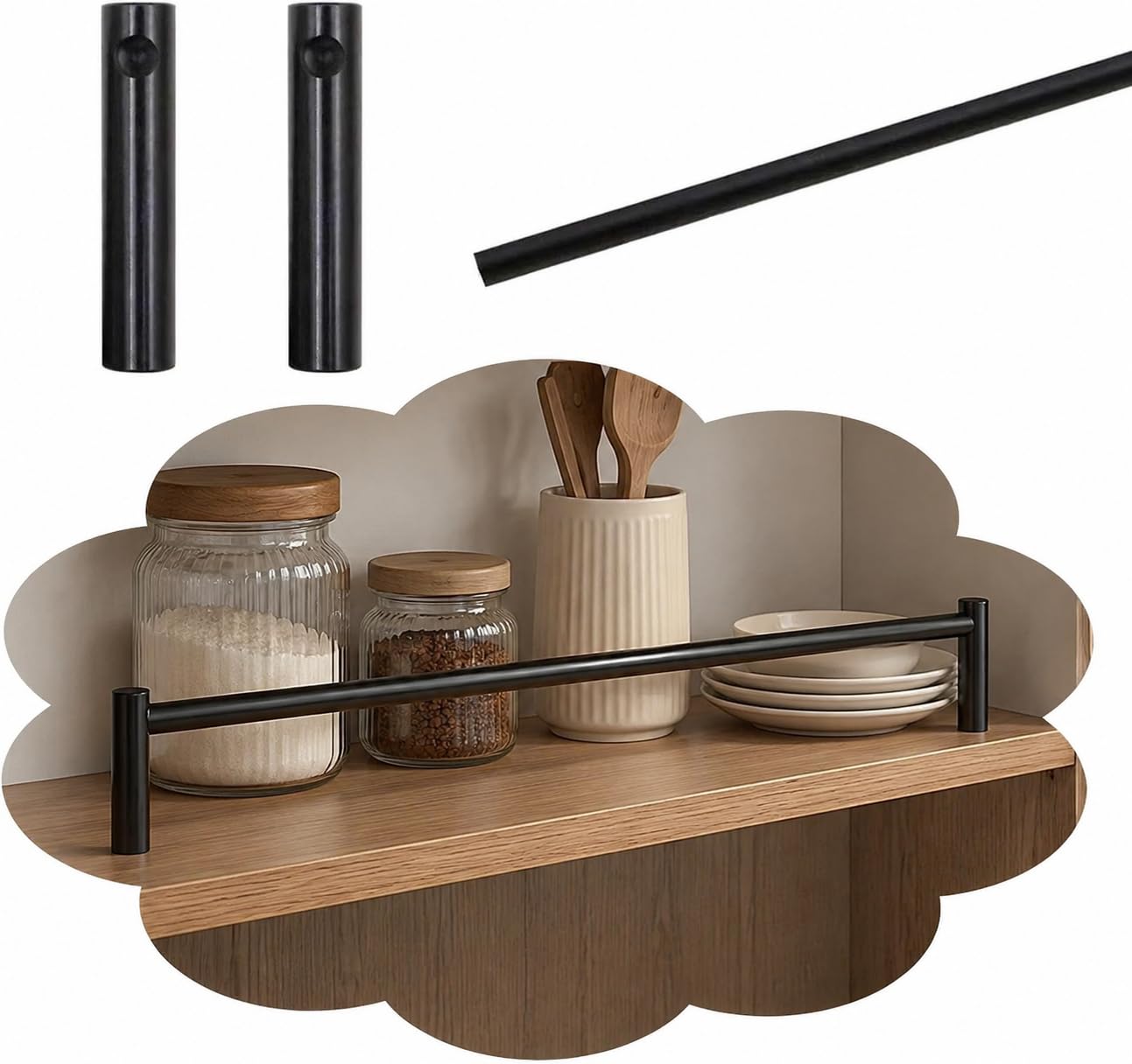 Usknxiu Aluminum Alloy Shelf Guard Rail, Metal Shelf Guard Rail Set for Gallery Shelves, Cabinet & Bookshelf Safety Fence, Decorative Support Rod for Shelves,Black A,24in/61cm