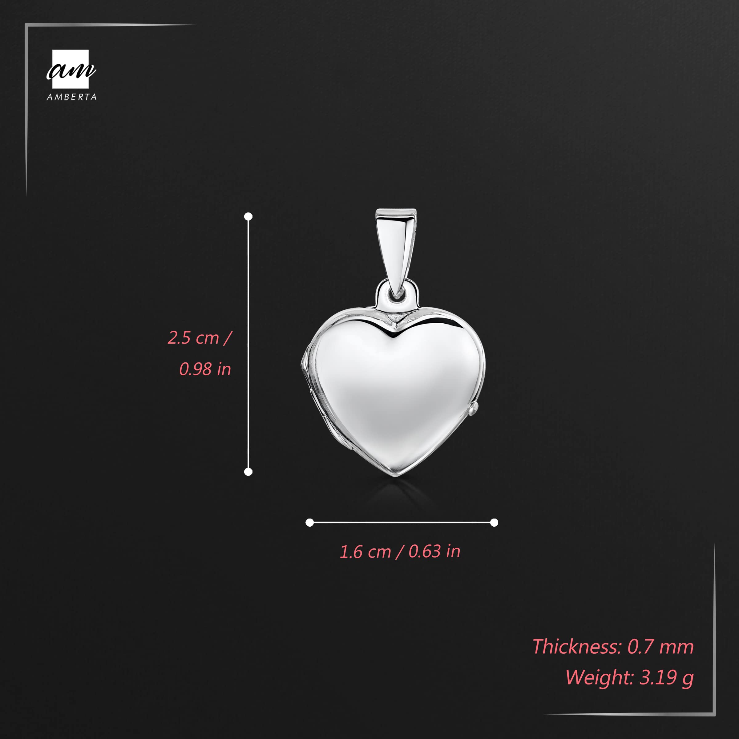 Amberta Médaillon en Argent Sterling 925 - Pendentif en Différentes Formes Pour Femme - Pour Photos et Pierres Précieuses