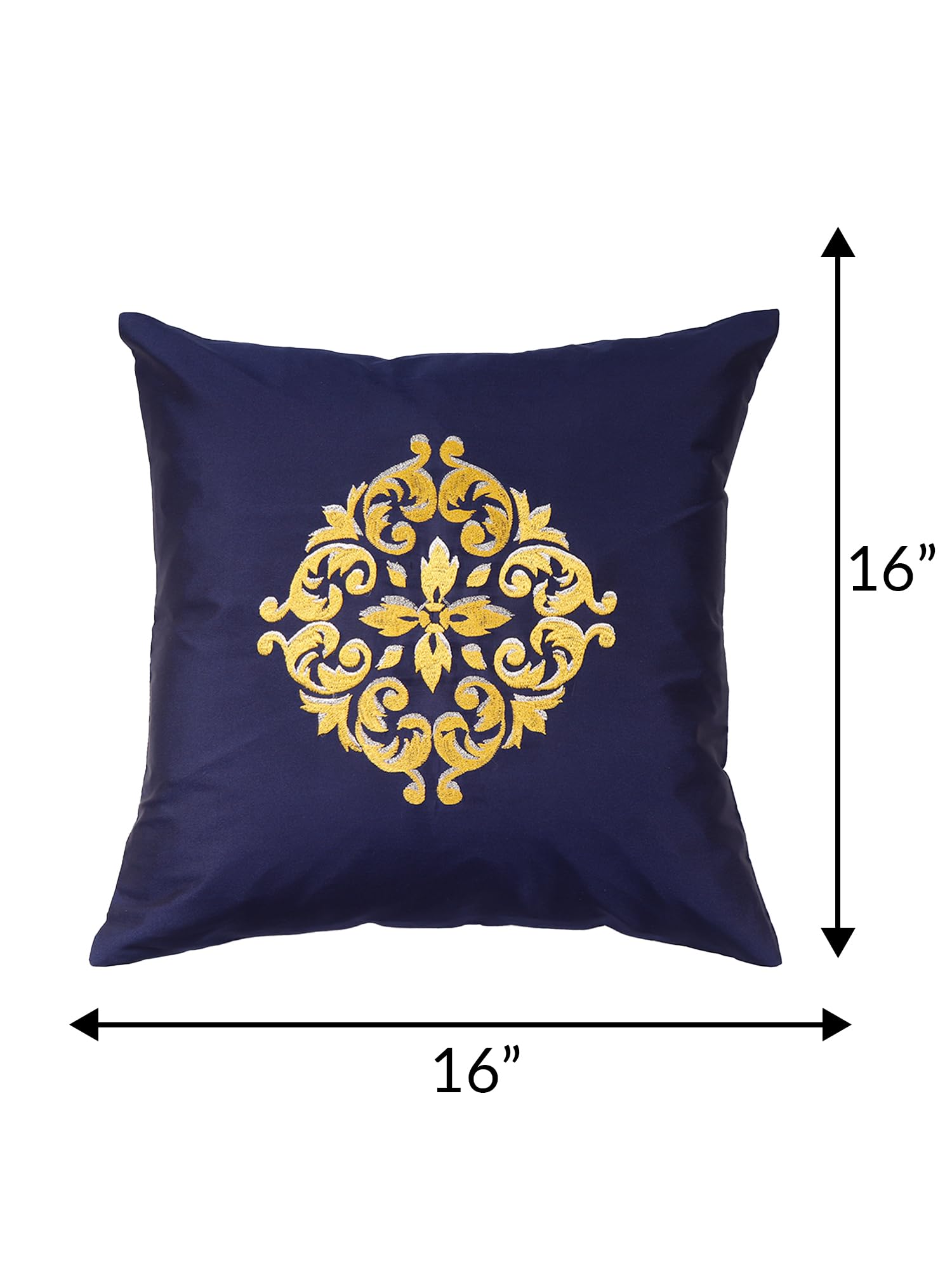 ZEBA World Motif Embroidered Cushion Cover for Sofa, Bed | Polyester 2 Tone Motif | Blue/Gold - 16x16in(40x40cm) (Pack of 4) 1