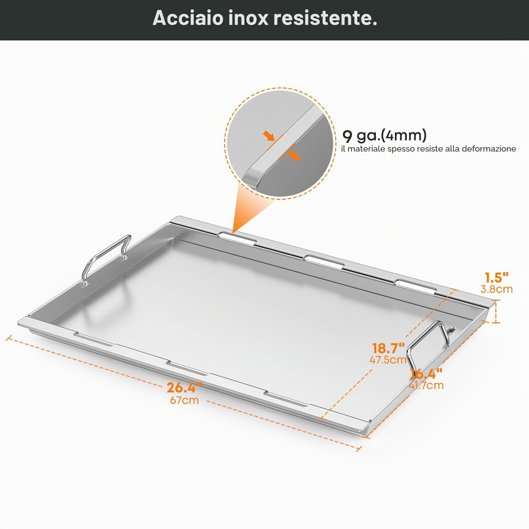 onlyfire Flat Top Piastra per Barbecue in Acciaio Inossidabile per Griglie a Gas Weber Genesis II & II LX 300 Series, Plancha con Sistema di Grasso e Maniglia Staccabile, 66 × 47 × 3,8 cm