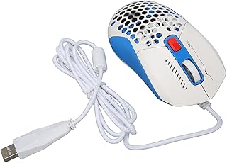 KUIDAMOS Office Mouse Plug and Play 4.9ft Wired Hollow Wired Mouse Adjustable DPI Programmable Keys for School (White Blue)