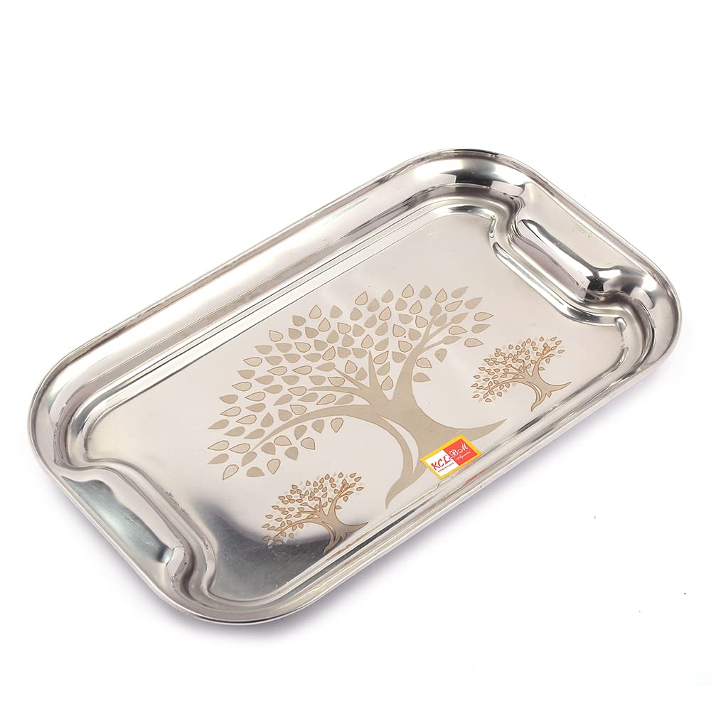 KCL Stainless Steel Lemon Laser Design Rectangle Serving Tray/platters Plate - Set of 3 - Dimensions - 26 cm, 30 cm, 34 cm. 1