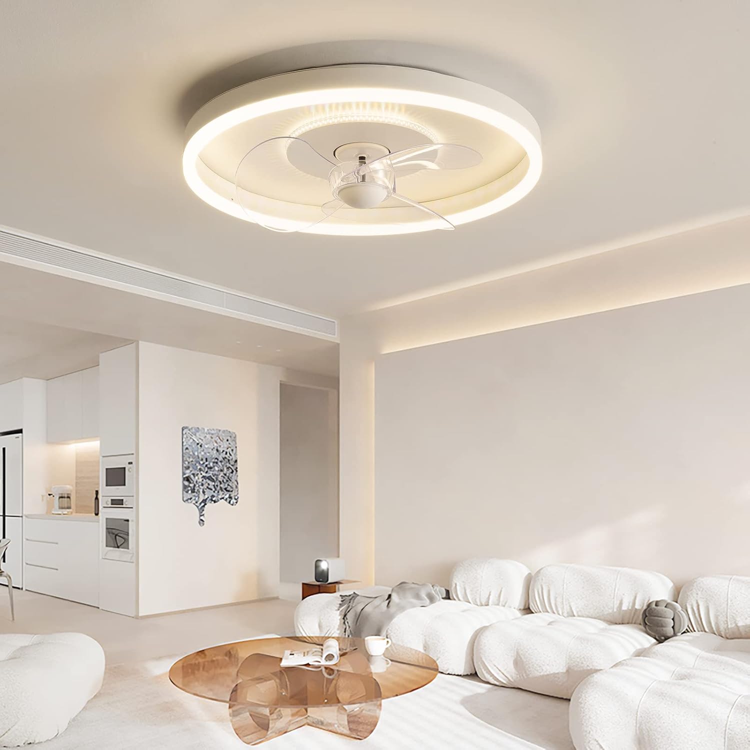 Ventiladores de techo blancos con luces y control remoto silencioso 40cm ventiladores de techo regulables con lámparas, temporizador, luz LED reversible para dormitorio, sala de estar