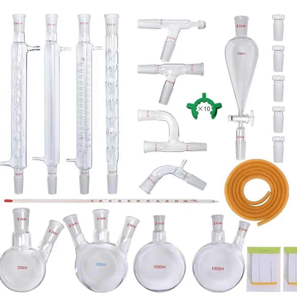 Labor-Destillationsset, 32-teiliges Set Glaswaren-Lehrmittel-Set Mit 24/40-Verbindung, 1000 Ml Ätherisches Öl-Geräteset Für Lehrmittel-Set
