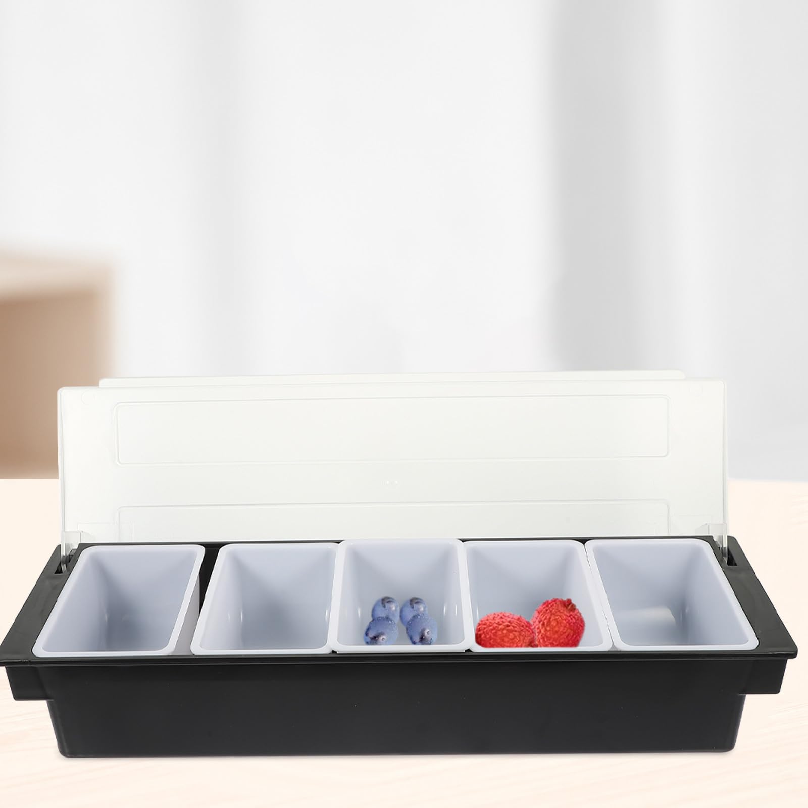 YARNOW Boîte à Goûter en Plastique Noir Cinq Compartiments, Design Couvercle, Finition, Rangement de Fruits Secs et Noix