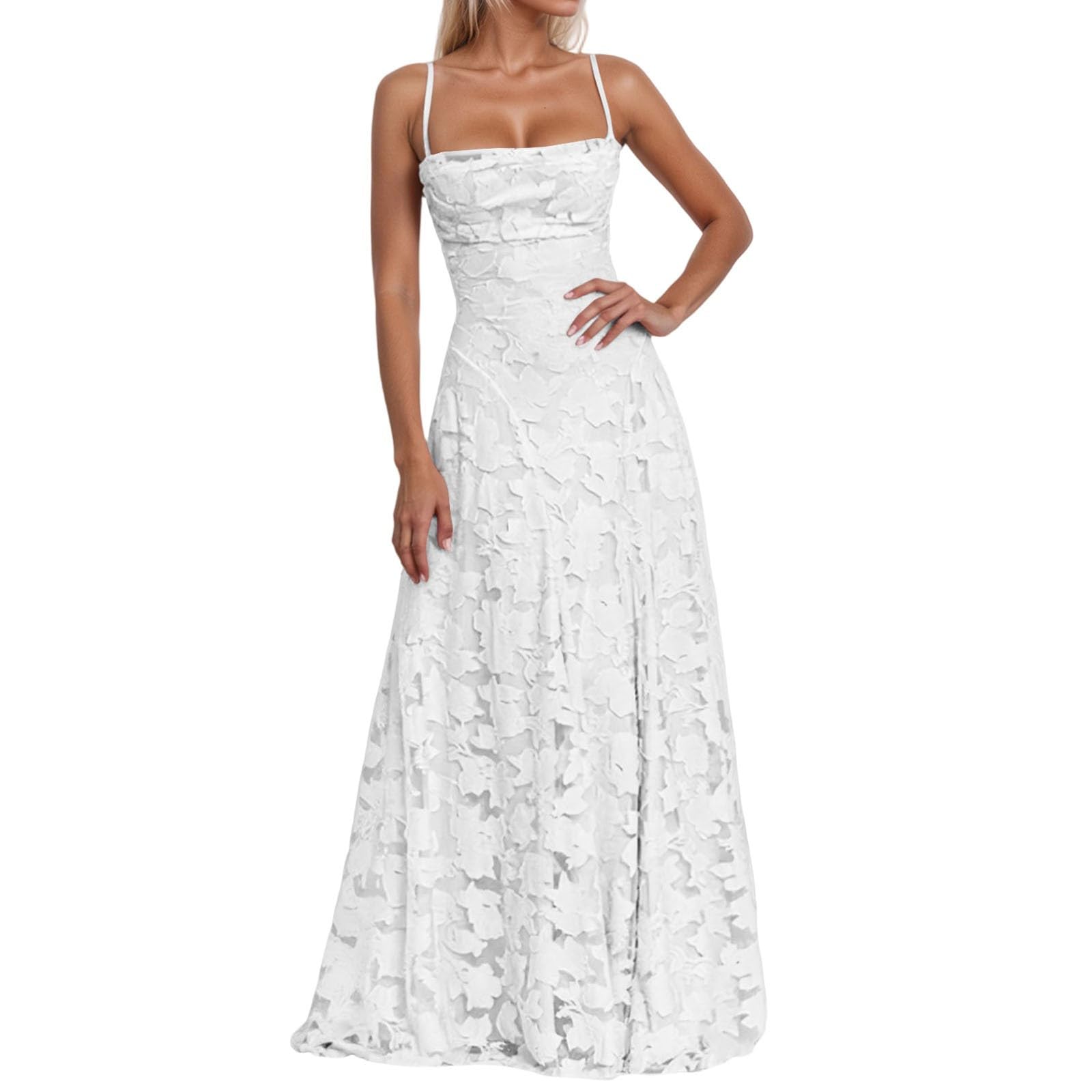 Robe d'été dos nu bretelles spaghetti longue jupe décontractée fluide