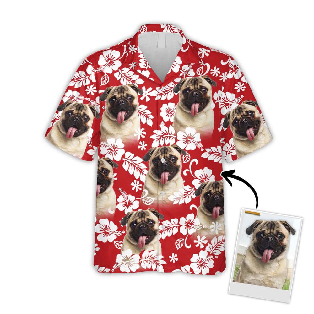 Personalized Hawaiian Shirt with Faces, Short Sleeve Tropical Floral Button, Down Beach Shirt for Men, Gift for Pet Lovers