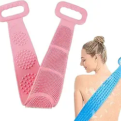 Esfregão Esponja de Banho Esticável de Silicone Massageador Esfoliante para Costas - Limpeza Profunda e Relaxante (Rosa)