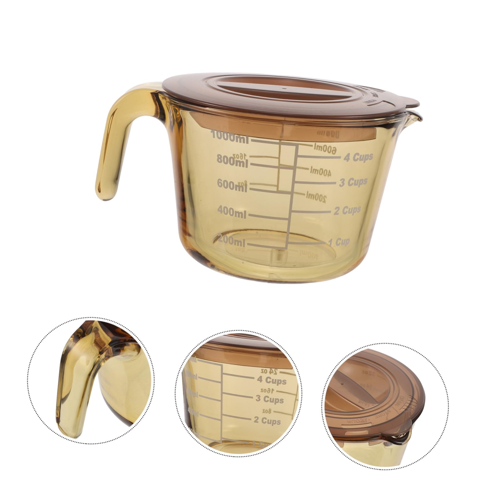 Vaso Medidor de Vidrio de 1000ml con Tapa y Boquilla