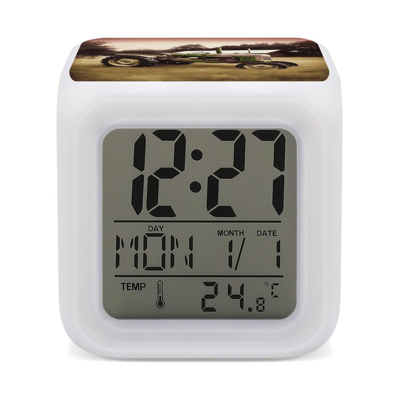 VstaDank Old Tractor Photo Farm Alarm Clocks with 7 Color Changing Night Light Exquisite Bedroom Digital Clocks with LED Temperature Display Desk Clock Ok to Wake Clocks for Heavy Sleeper