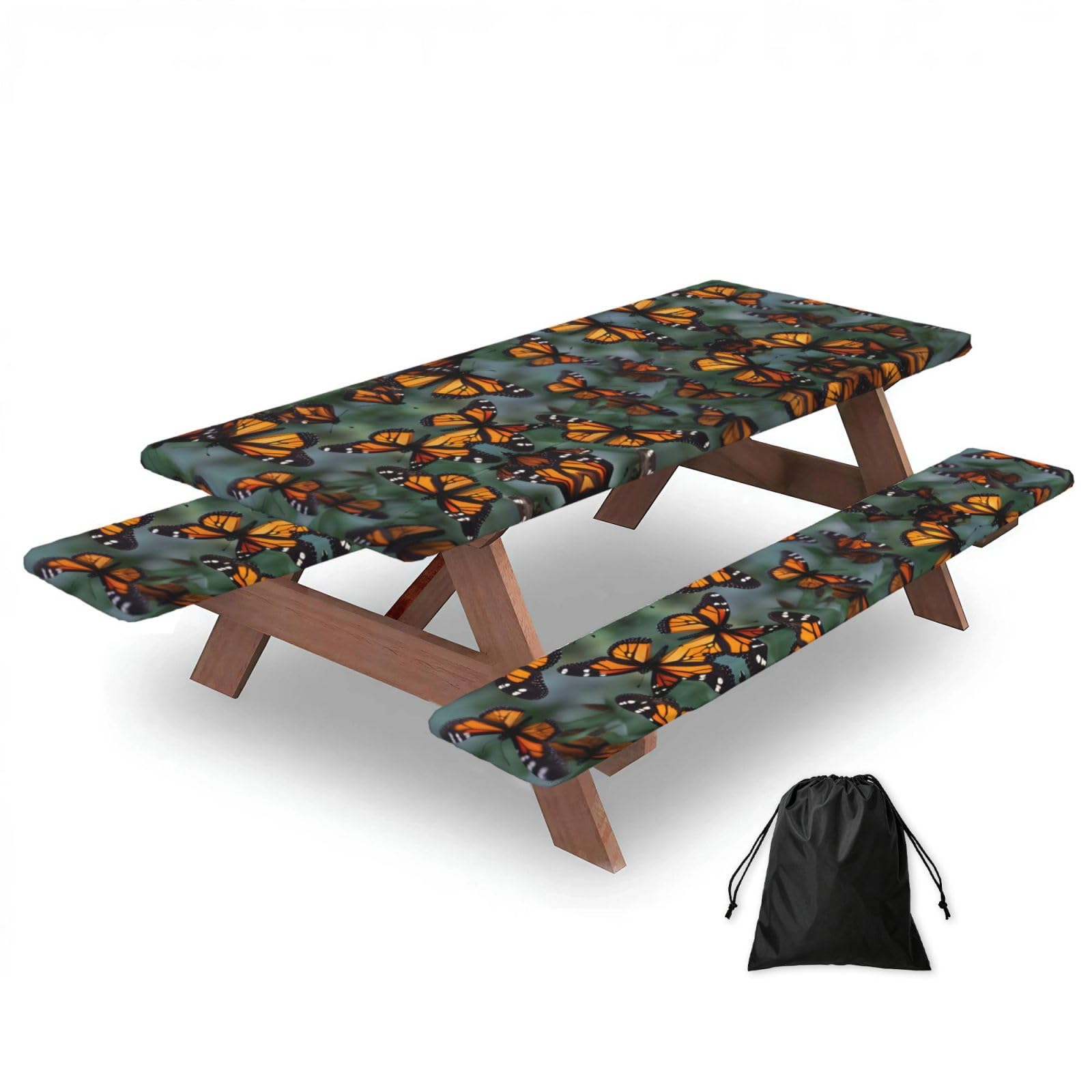 Monarch Butterflies Print 3 Pack Wipeable Picnic Bench Cover And Table Cover Lightweight Table Cloth For Camping Outdoor