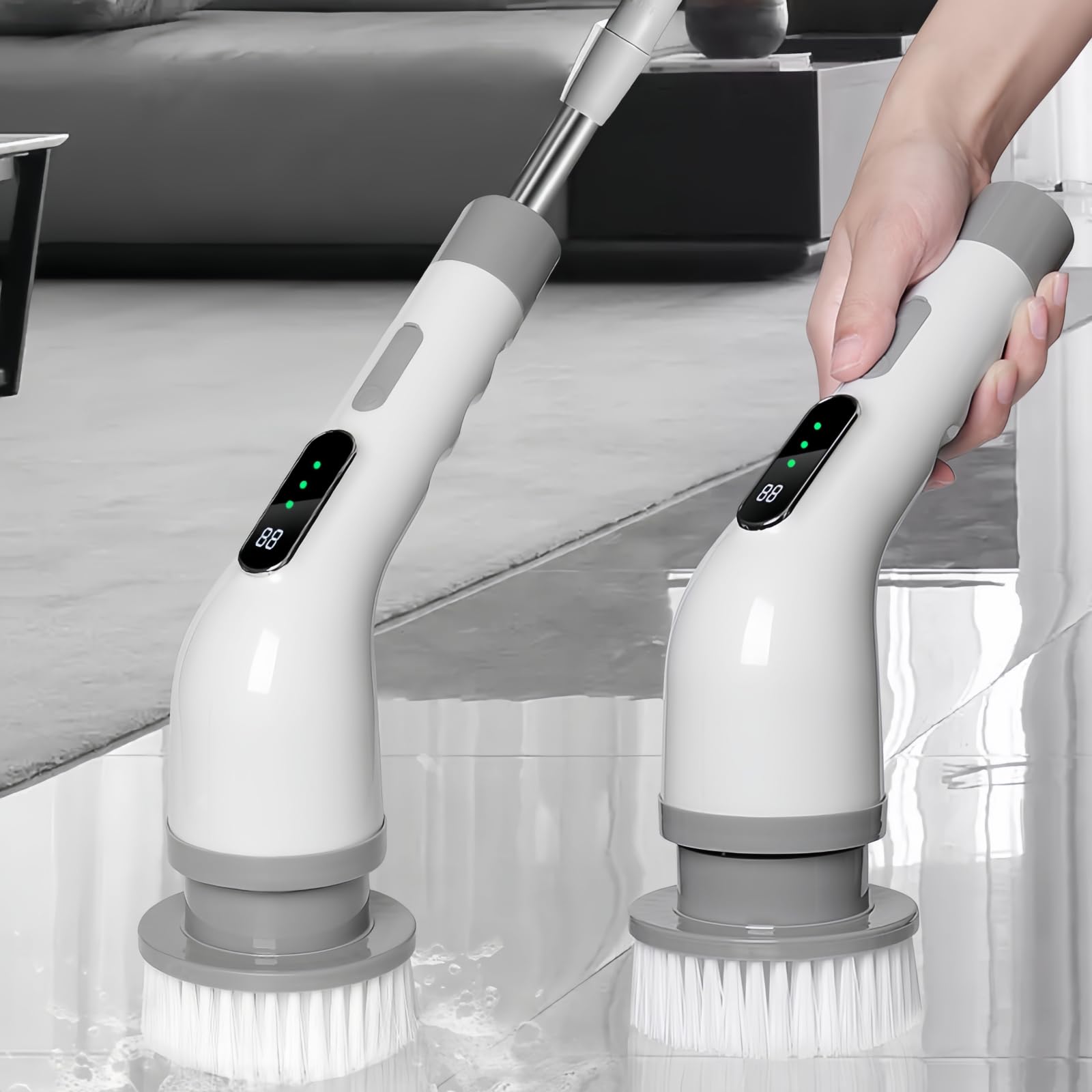 Spazzola Elettrica Rotante Senza Fili, 3 velocità, con 9 Testine Intercambiabili per La Pulizia di Bagno, Doccia, Vasca da Bagno, Vetri E Auto.
