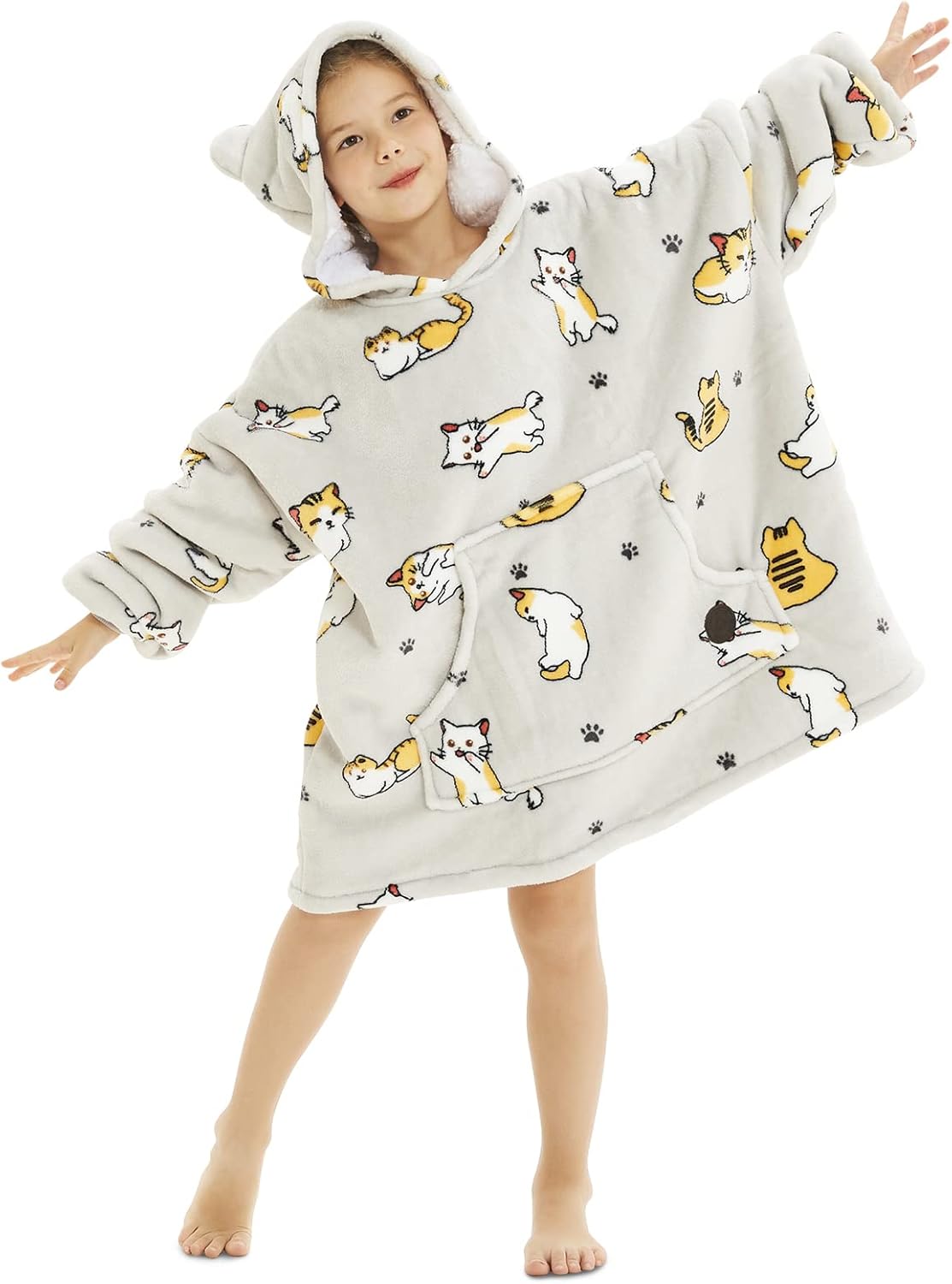 THREE POODLE Wearable Blanket Hoodie for Kids, Oversized Sherpa Sweatshirt Blanket with Giant Hood, Warm Cozy Cat Hooded Blanket, Cute Gifts for Kids Girls Boys - Image 2