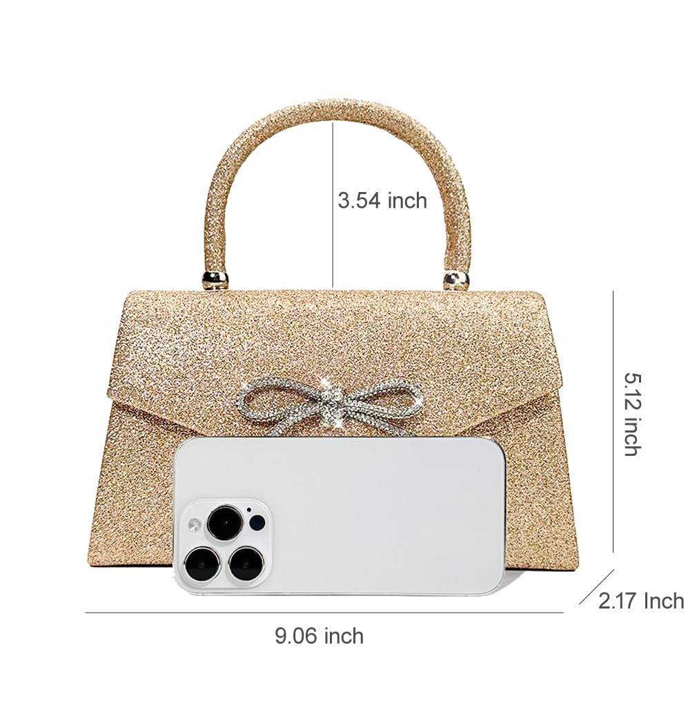 Trisapu Womens Evening Bag Sparkly Bow Clutch Purse Wedding Party Purses Glitter Rhinestone Cocktail Prom Handbags: Gold