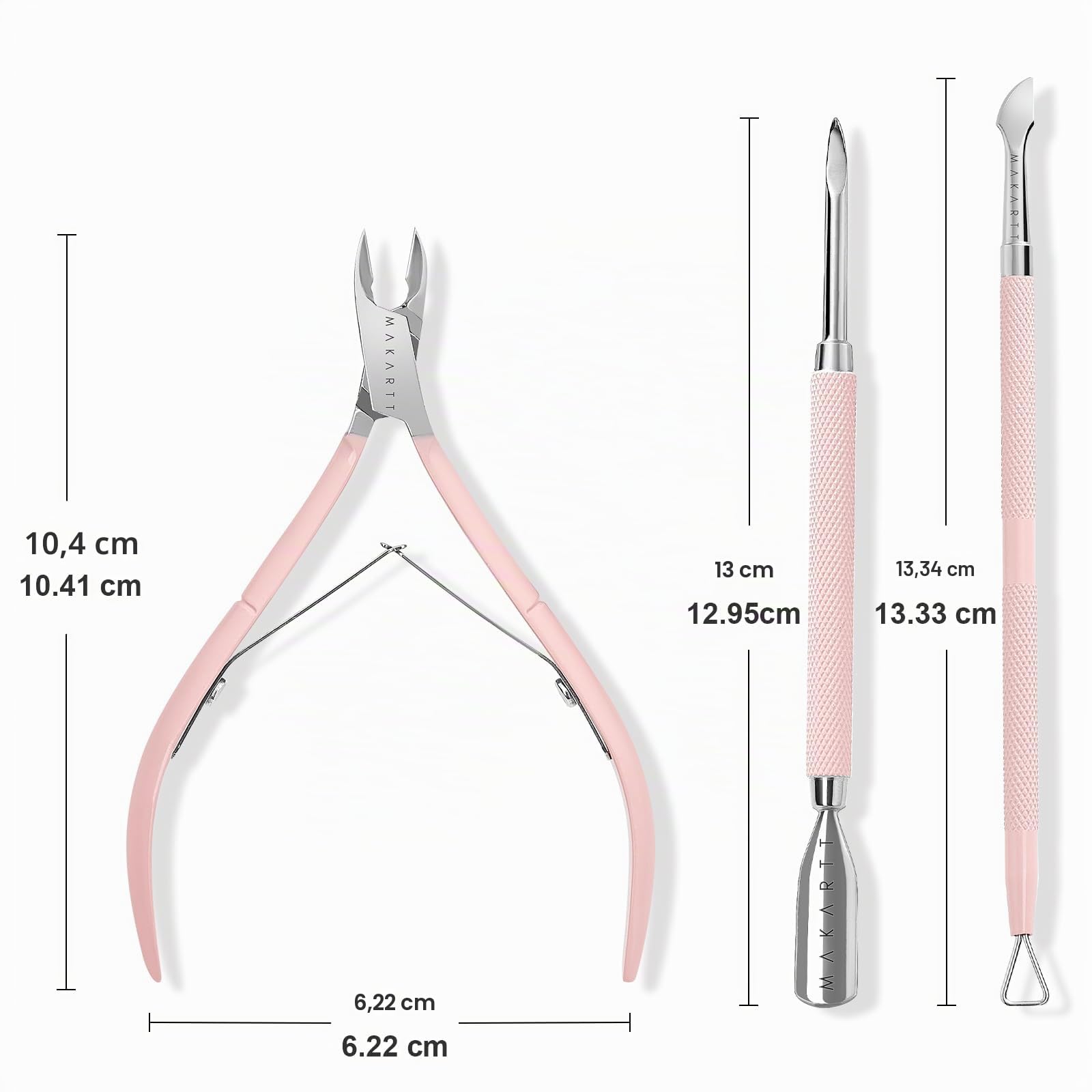 Makartt Nagelhautzange mit nagelhautentferner - 3 Pcs Rosa Cuticle Remover Tool, Professionelle nagelhautschere set mit Edelstahl-Nagelhaut Trimmer, Doppelend Nagelhautschieber und Nagelschaber