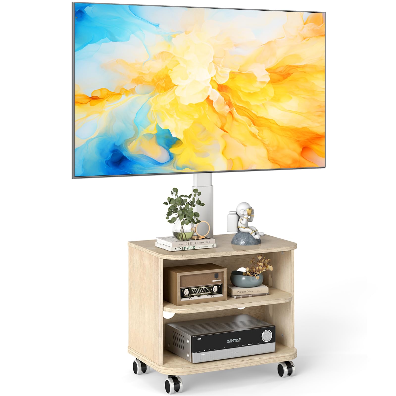 5Rcom Biały stojak na telewizor na kółkach do telewizorów 81.3-165.1 cm LED LCD OLED, płaskie, zakrzywione, szafka pod telewizor z regulacją wysokości z uchwytem do 40 kg, mobilny stojak na telewizor