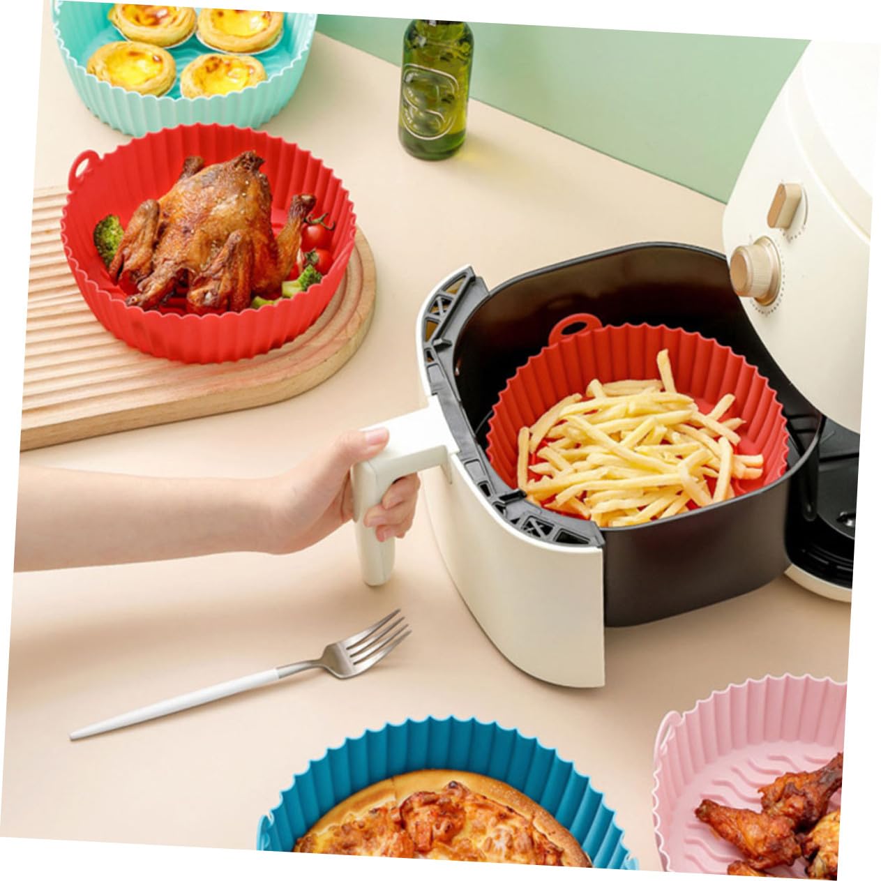 Ipetboom 2pièces Tapis de Cuisson Antiadhésif Silicone pour Friteuse à Air Chaud Réutilisable et Résistant Chaleur Lot