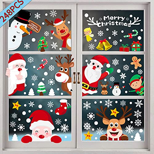 Christmas Window Clings, 248 Pcs Snowflake Window Clings Christmas Decorations Double-Sided Pattern Static Window Decals for Xmas Window Stickers, Window Clings for Glass Window Clings Winter Holiday