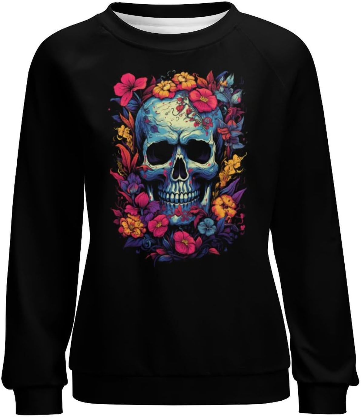 Lurhonp Women's Skull Graphic Sweatshirt Halloween Crewneck Long Sleeve Pullover Tops - Image 2