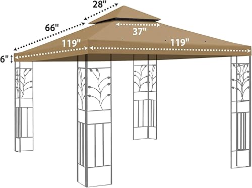 Miniatura 4 de BenefitUSA Toldo de repuesto para cenador de 119 x 119 pulgadas, cubierta superior de doble nivel (bronceado)