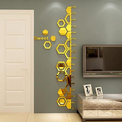 Miniatura 2 de Adhesivo de espejo de pared para niños, medición de altura, calcomanías de espejo de vidrio, autoadhesivas, regla de crecimiento, calcomanía de
