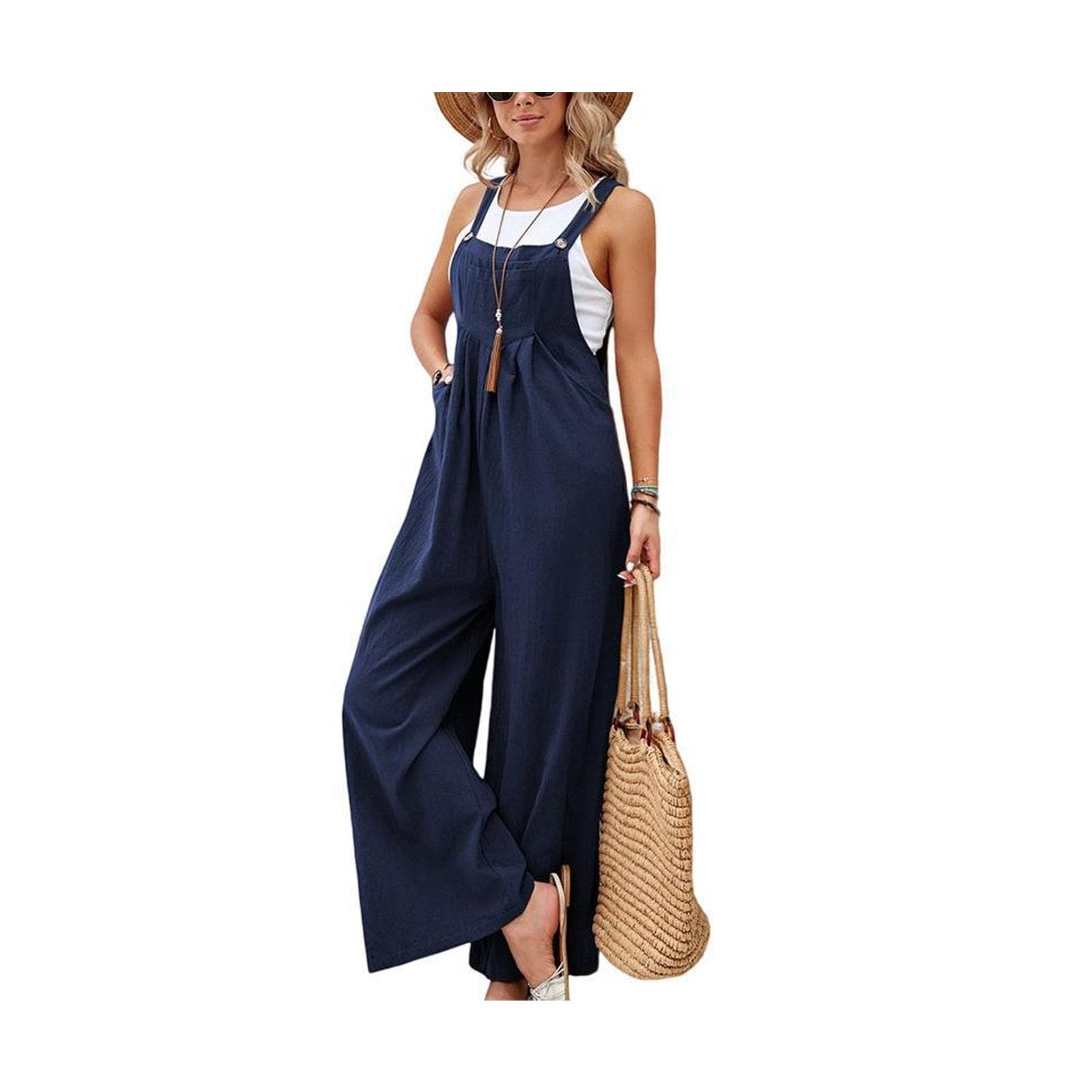 TAITUS Mono de pierna ancha para mujer con bolsillos Mamelucos de pantalón largo Mono de verano para mujer (Top no incluido)